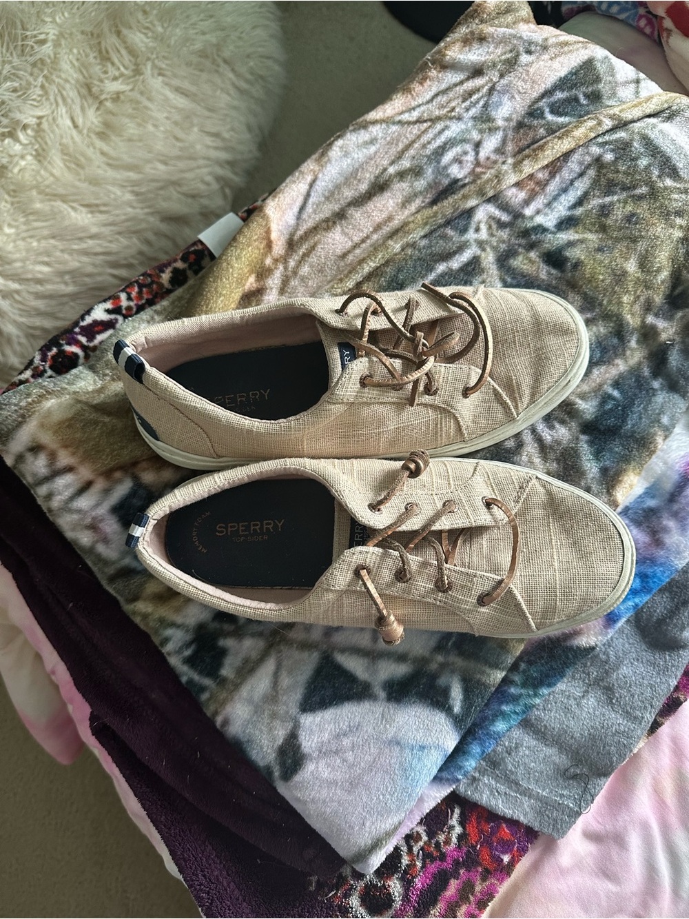 Sperry Natural Canvas Lace-Up Sneakers with Brown Laces
